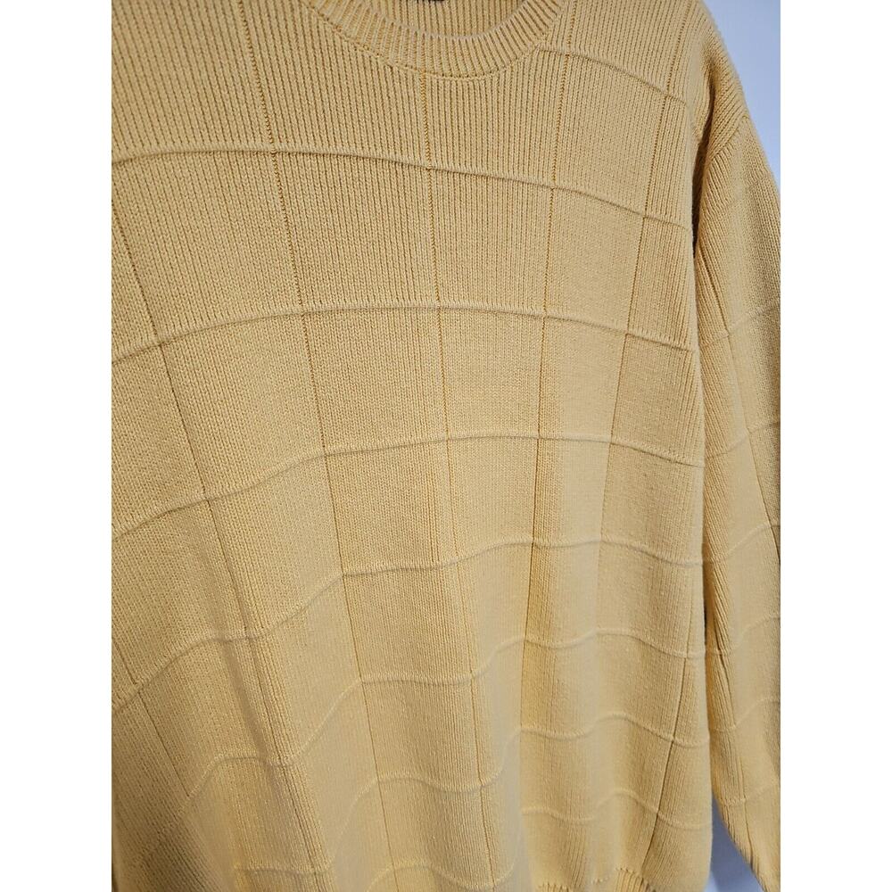 VTG Arrows Y2K Mens Size XL Cotton Yellow Sweater Grandpa Plaid Textured - Picture 2 of 8